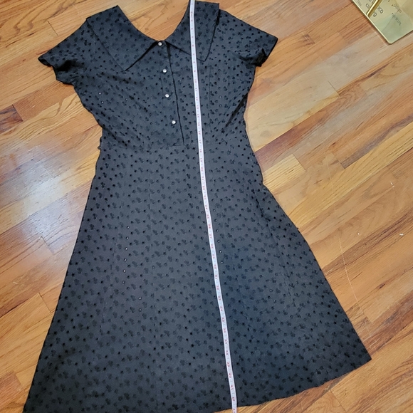 Vintage Black Eyelet Dress With Crystal Buttons. - Picture 16 of 16